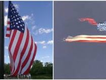 Молния разорвала пополам самый большой флаг США