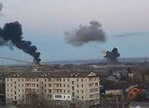 Сильный пожар начался на военном аэродроме под Харьковом