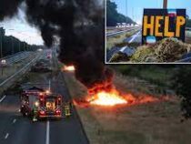 Голландские фермеры в знак протеста сжигают на трассах стоги сена