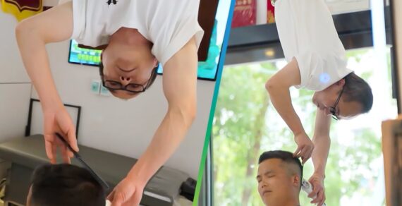 В Китае парикмахер освоил необычную технику стрижки волос